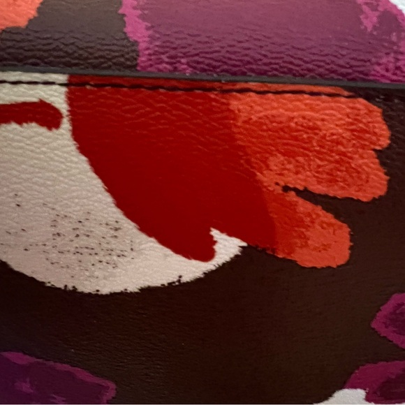 Coach Burgundy Floral Print Leather Tote with Multi-Color Blooms - Picture 3 of 6